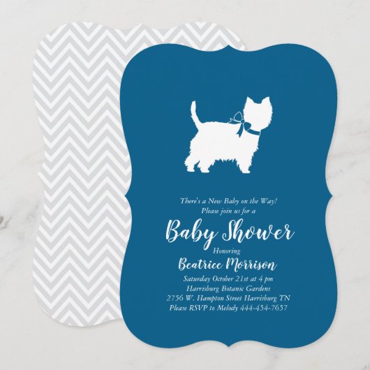 Invitation West Highland Terrier Chien Baby shower Blue Boy (Devant / Derrière)