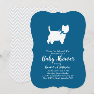Invitation West Highland Terrier Chien Baby shower Blue Boy