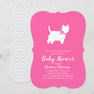 Invitation West Highland Terrier Chien Baby shower Rose Girl