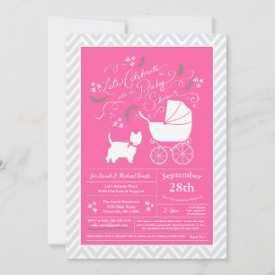 Invitation West Highland Terrier Chien Baby shower Rose Girl