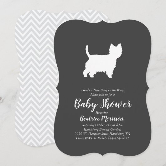 Invitation West Highland Terrier Chien Baby shower Westie (Devant / Derrière)