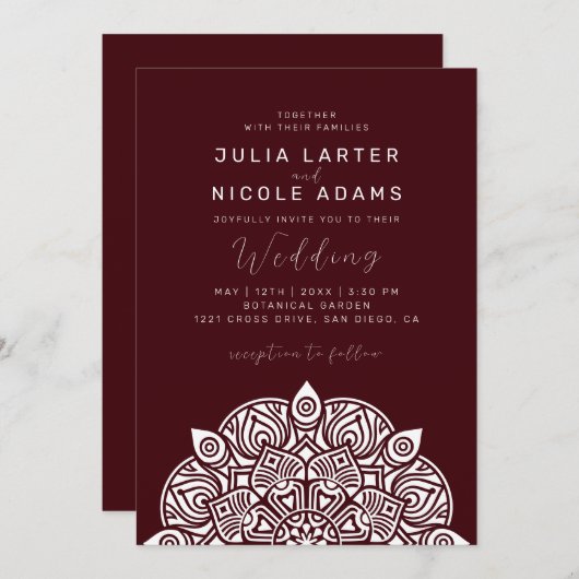 Invitation West Pacific Variant Oval Classic Mandala Wedding (Devant / Derrière)