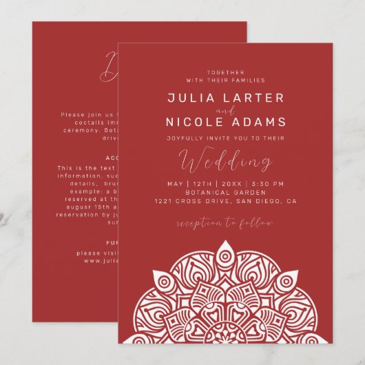 Invitation West Pacific Variant Oval Classic Mandala Wedding (Devant / Derrière)