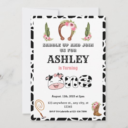 Invitation Western 1st Baby Girl rodéo (Devant)