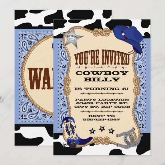 Invitation Western, Anniversaire de Cowboy (Devant / Derrière)