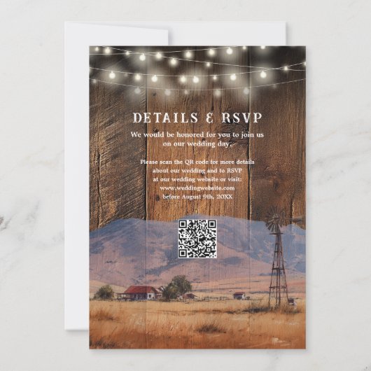 Invitation Western Barn Wood QR Code All In One Wedding (Dos)