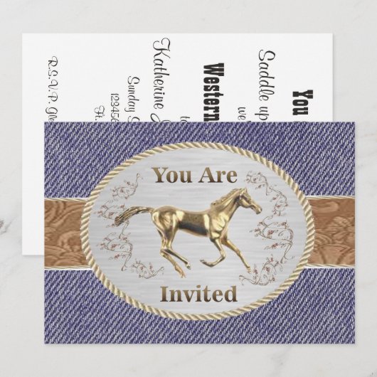 Invitation Western Belt Et Buckle Sur Denim Votre Sont Invité (Devant / Derrière)