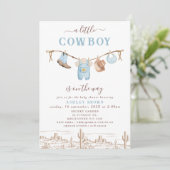 Invitation Western Blue Brown Cloche Baby shower Cowboy (Debout devant)