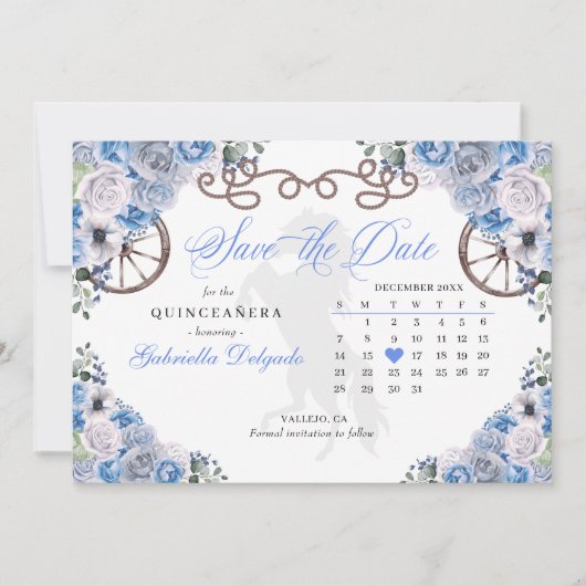 Invitation Western Blue Charro Quinceañera Enregistrer La Dat (Devant)