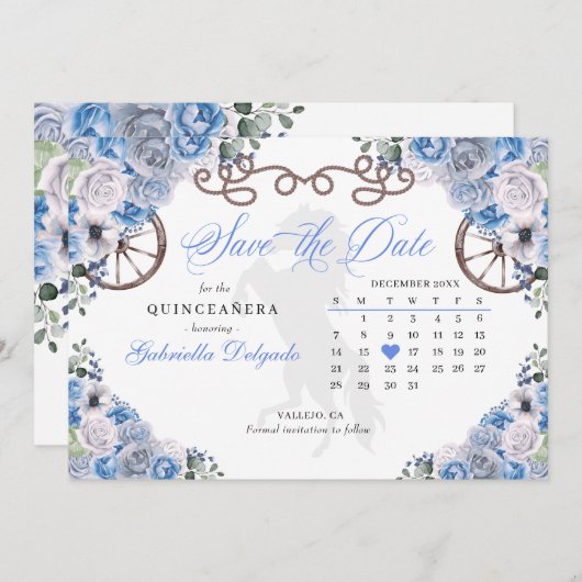 Invitation Western Blue Charro Quinceañera Enregistrer La Dat (Devant / Derrière)