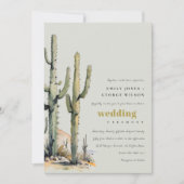 Invitation Western Boho Cactus Désert Sage Green Mariage (Devant)