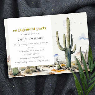 Invitation Western Boho Cactus Fiançailles du paysage du dése