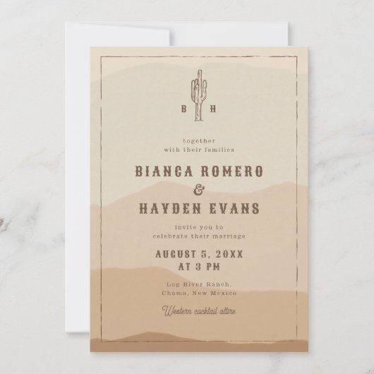 Invitation Western Boho Desert Cactus Mariage (Devant)