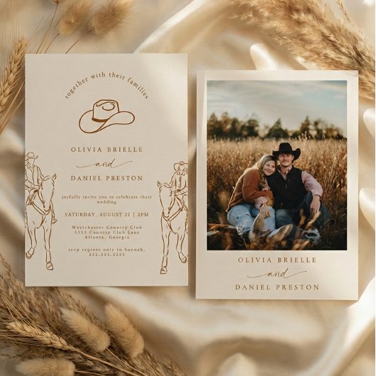 Invitation Western Boho Pampas Grass Cowboy Photo Wedding