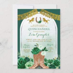 Invitation Western Boot espagnol Emerald Green Quinceañera