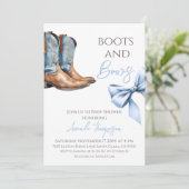 Invitation Western Boots and Bows Blue Baby shower (Debout devant)