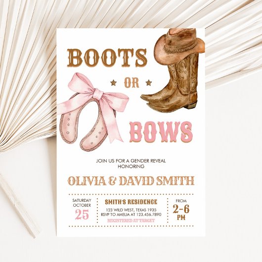 Invitation Western Boots and Bows Gender Reveal