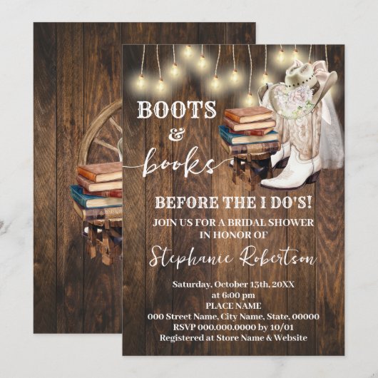 Invitation Western Boots & Books Before I do Bridal Shower (Devant / Derrière)