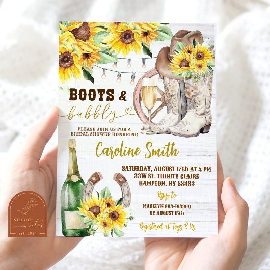 Invitation Western Boots et Bubby Sunflower Shower de Mariage