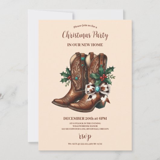 Invitation Western Bow & Boots Christmas  (Devant)