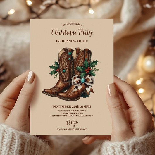 Invitation Western Bow & Boots Christmas 
