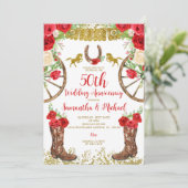 Invitation Western Bright Red Floral 50e anniversaire du Mari (Debout devant)