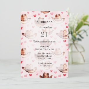 Invitation Western Brown Rose Cowgirl Coeurs Casquette Annive