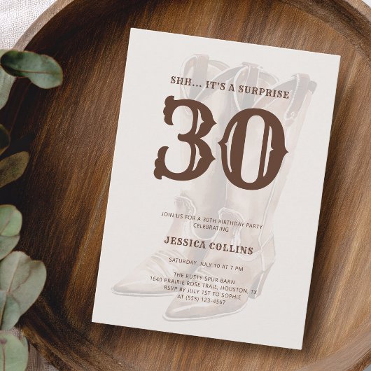 Invitation Western Brown Rustic Country 30th Birthday Party