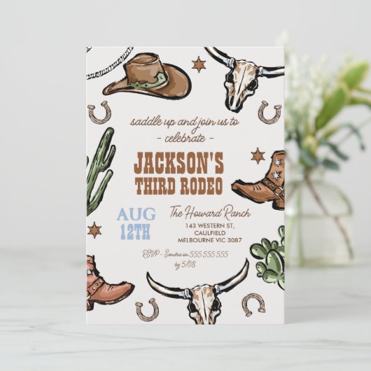 Invitation Western Brown Wild West Cowboy Rodeo Anniversaire (Debout devant)