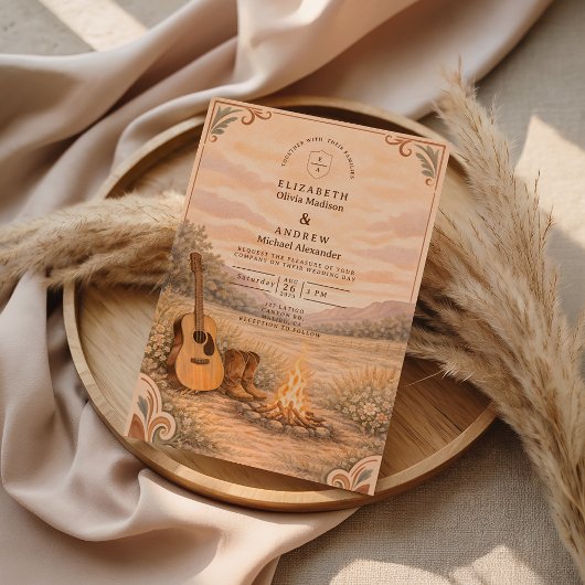 Invitation Western Campfire Guitar Meadow Wedding