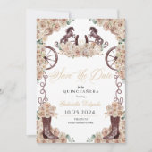 Invitation Western Champagne Gold Enregistrer La Date Quincea (Devant)