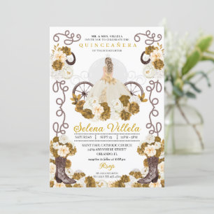 Invitation Western Charro Princess Ivory & Gold Quinceañera