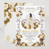 Invitation Western Charro Princess Ivory & Gold Quinceañera (Devant / Derrière)