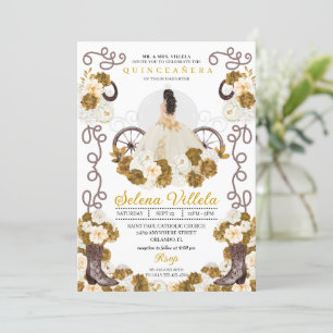 Invitation Western Charro Princess Ivory & Gold Quinceañera