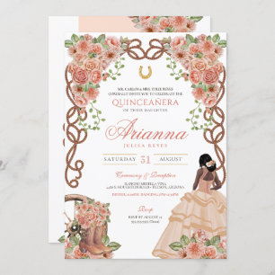 Invitation Western Charro Rose or Floral Quinceañera