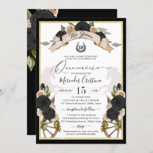 Invitation Western Charro Roses noirs & Chevaux Quinceanera