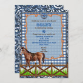Invitation Western Cheval Bleu et Marron (Devant / Derrière)