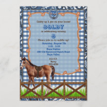Invitation Western Cheval Brun et Bleu