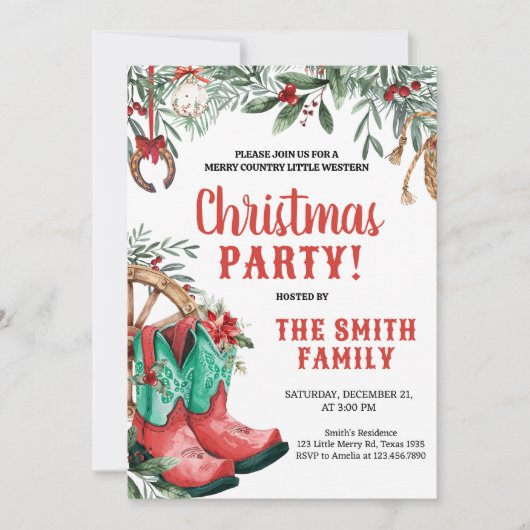 Invitation Western Country Boots Noël Party (Devant)