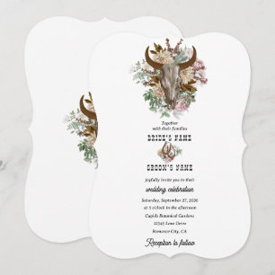 Invitation Western Country Cowboy Boho Cow Mariage crâne