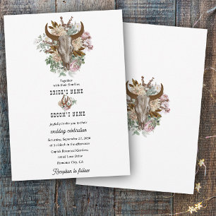 Invitation Western Country Cowboy Boho Cow Mariage crâne