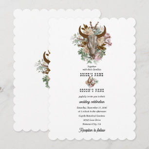 Invitation Western Country Cowboy Boho Cow Mariage crâne