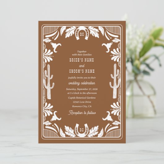 Invitation Western Country Cowboy Rustique Mariage Brown (Debout devant)