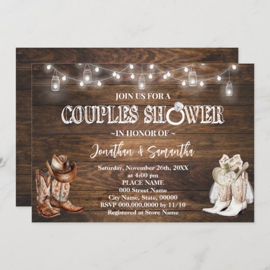 Invitation Western Couples Douche Pays Wedding shower (Devant / Derrière)