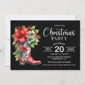 Invitation Western Cowboy Boot Black Christmas Party (Devant)