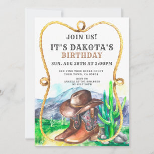 Invitation Western Cowboy Boots Casquette fête d'anniversaire