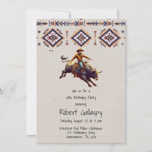 Invitation Western Cowboy Bull Rider Aztec fête d'anniversair (Devant)