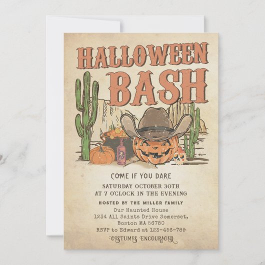 Invitation Western Cowboy Citrouille Halloween Bash Party (Devant)