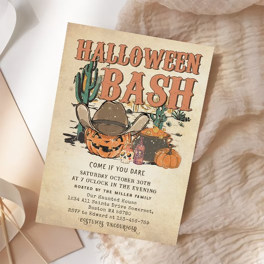 Invitation Western Cowboy Citrouille Halloween Bash Party