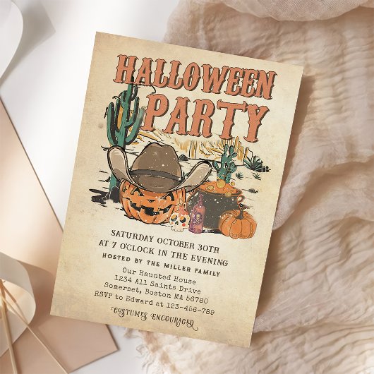 Invitation Western Cowboy Citrouille Halloween Party